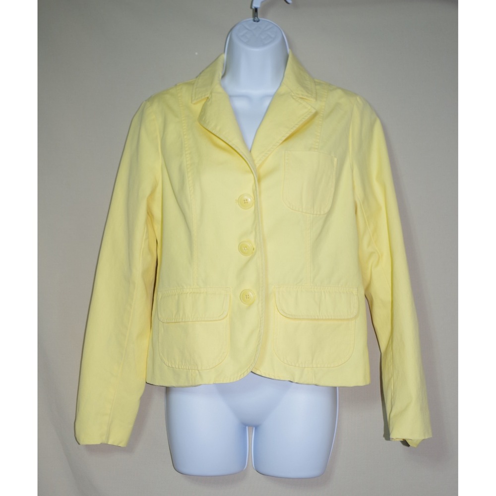 Old Navy Women Small Yellow Cotton Blazer Three Button Polka Dot Lining Jacket